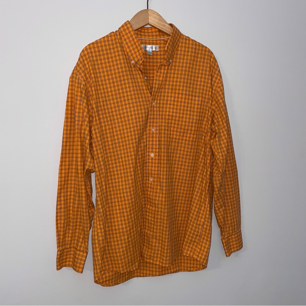 Cutter & Buck Men's Large Button Down Shirt Cotton Orange Plaid Vtg